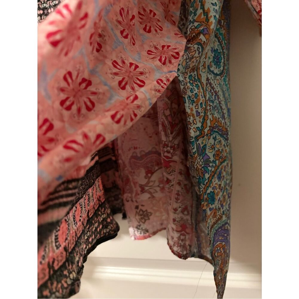 Oil & Hali Boho Patchwork Oversized Button-Up Shirt in Pink & Coral - Picture 6 of 7